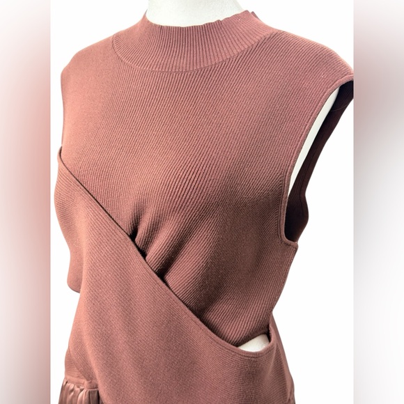 Derek Lam Maizie Mock Neck Sleeve Pleated Sweater Dress - Chocolate, Size XXXL - Picture 5 of 9